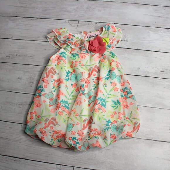Little Lass Girl's Summer Bubble Romper Size 6-9 Months Floral - Picture 3 of 6
